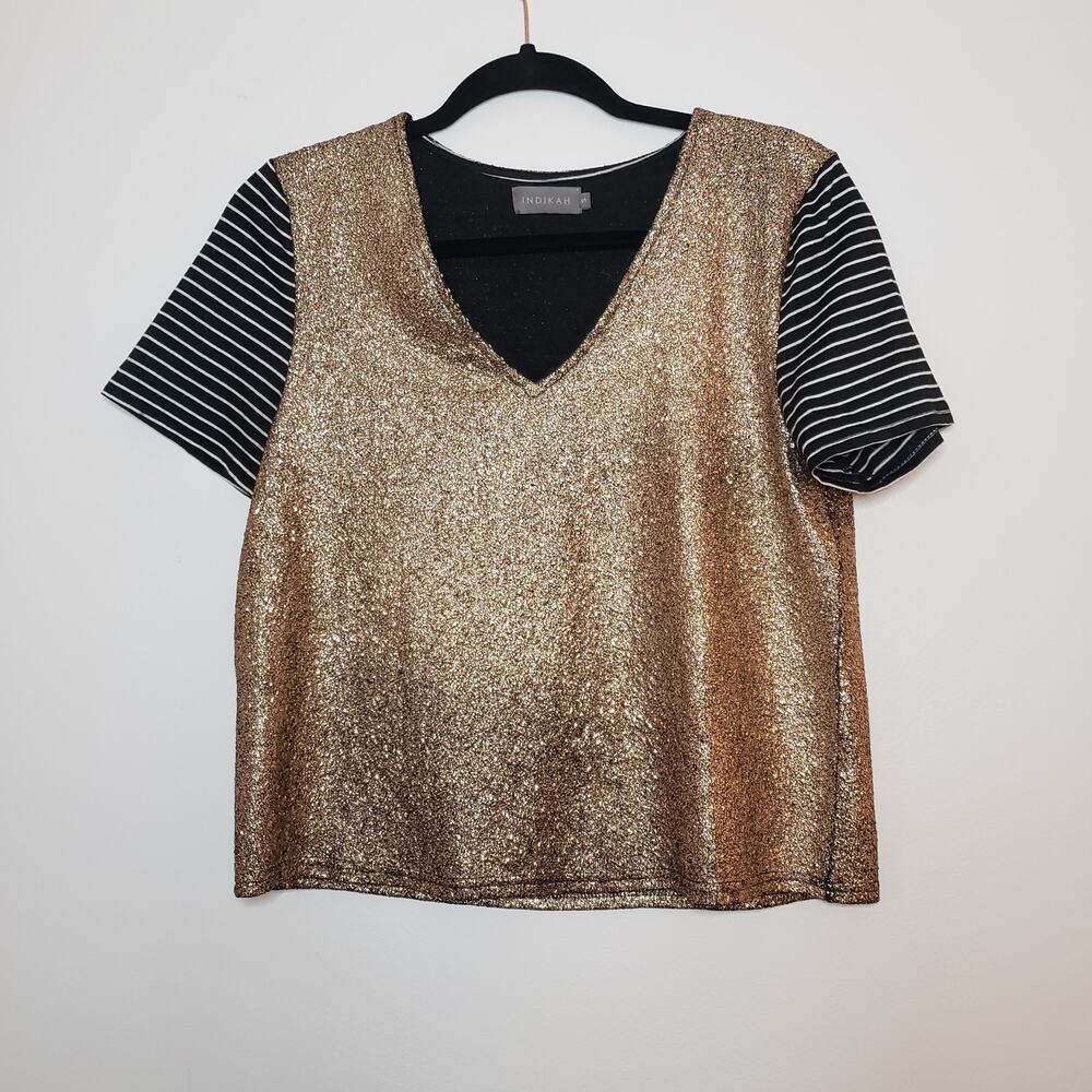 Indikah Gold & Black Funky Glitter Going Out Top NYE Size Small